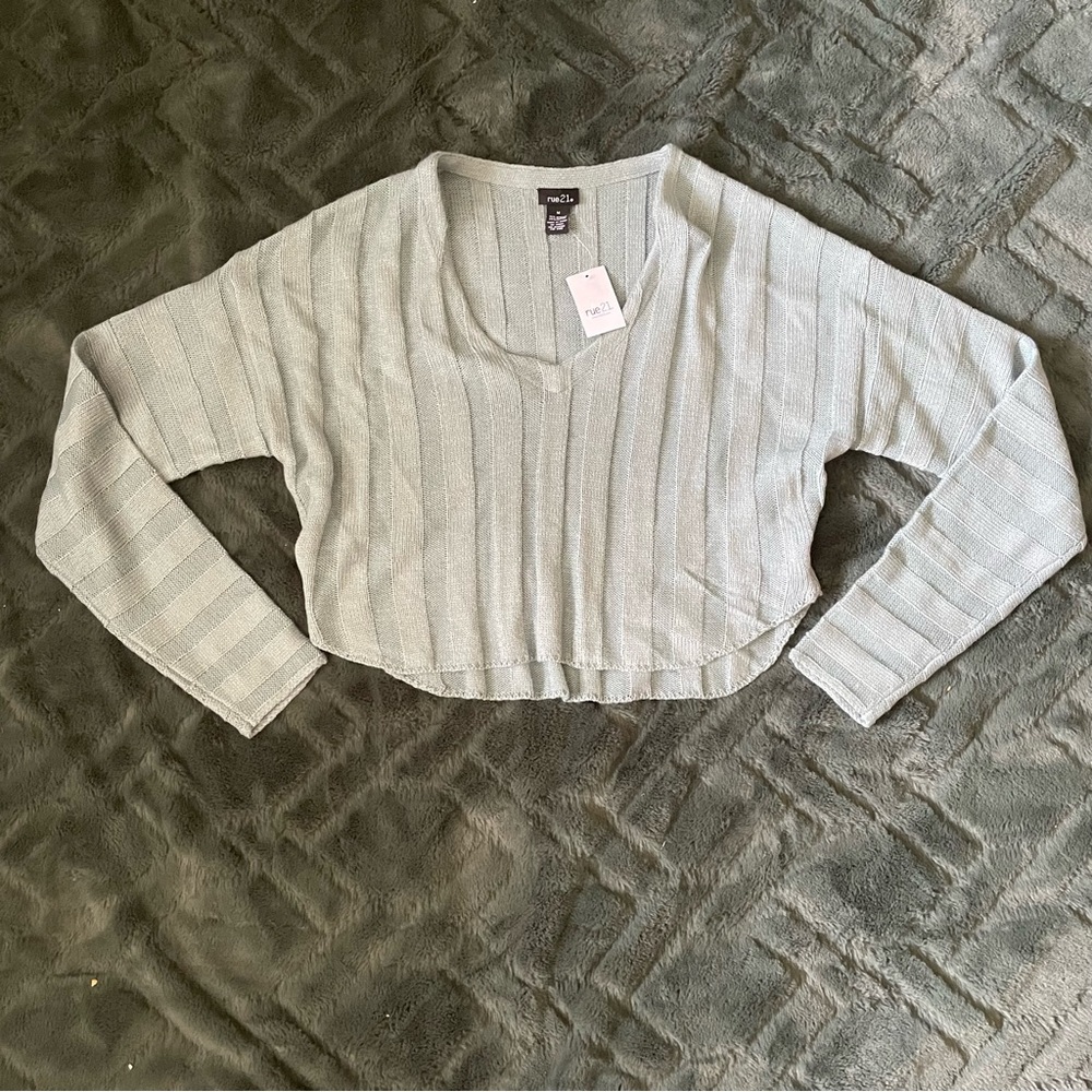 Free People Cropped V-Neck Sweater - Pale Mint
